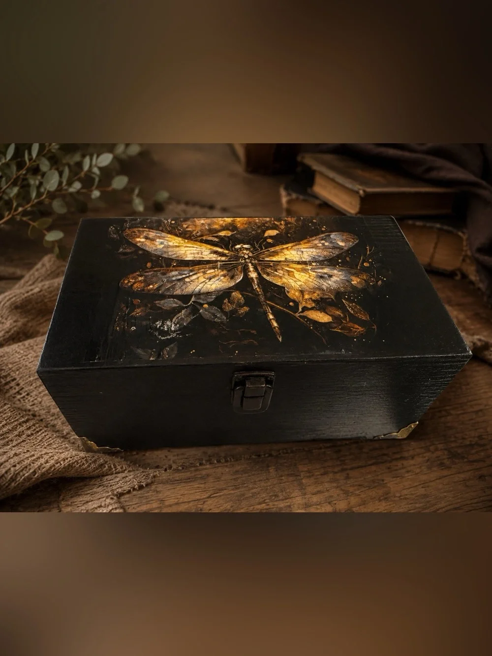 Dragonfly Keepsake Box by  - Black and Gold Accent